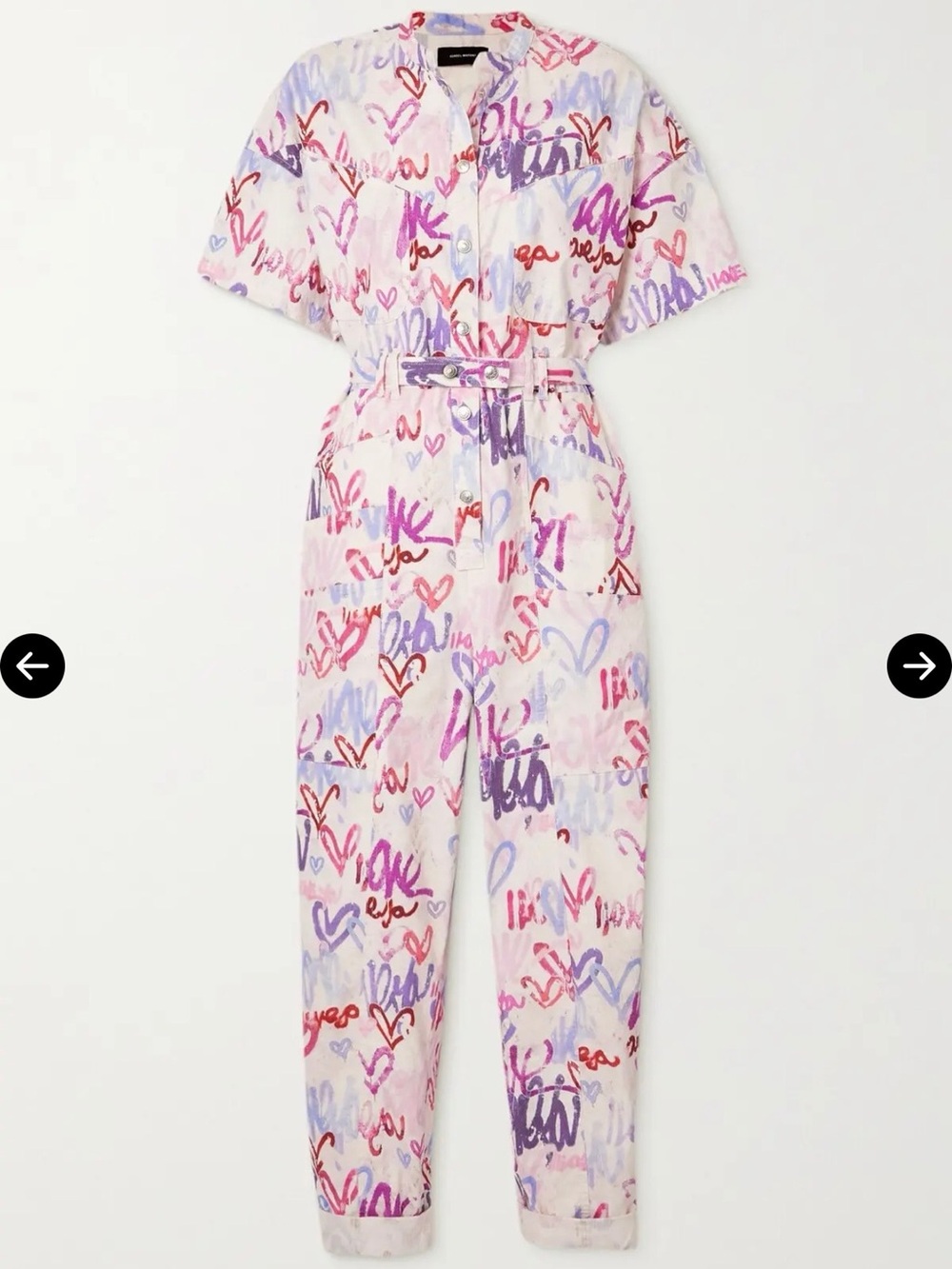 Isabel Marant Etundra Runway Doodle Love Heart Linen Jumpsuit FR 40 / US M/L